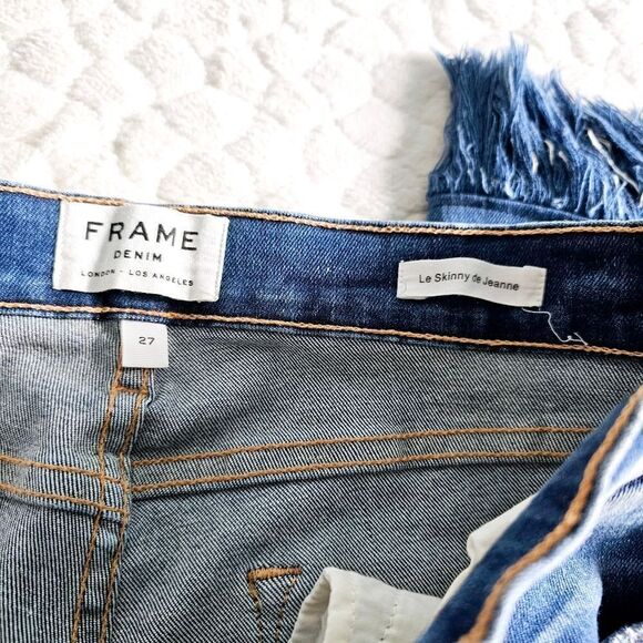 Frame Le Skinny De Jeanne fringe ankle jeans ripped denim distressed 27 4 - Picture 7 of 8